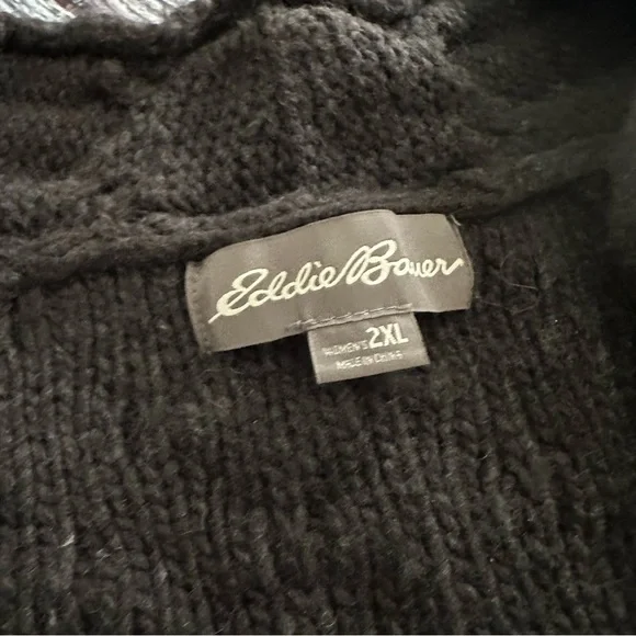 Eddie Bauer Wool Blend Cable Knit Open Cardigan In Charcoal Gray - Picture 4 of 7